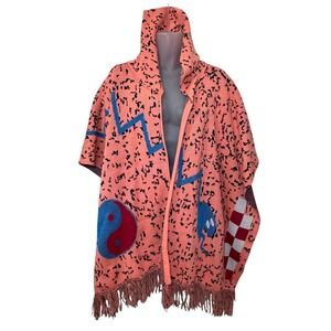 PAYS  PPAAYYSS Mexico Hooded Poncho Graphic Southwest Blanket Cape Fringe Hem